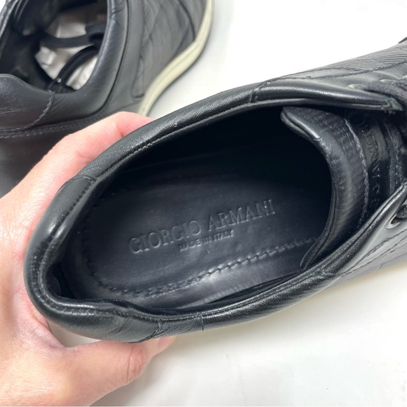 Giorgio Armani Black Leather Croc Embossed Lace Up Sneakers Size 7.5 - Picture 10 of 13